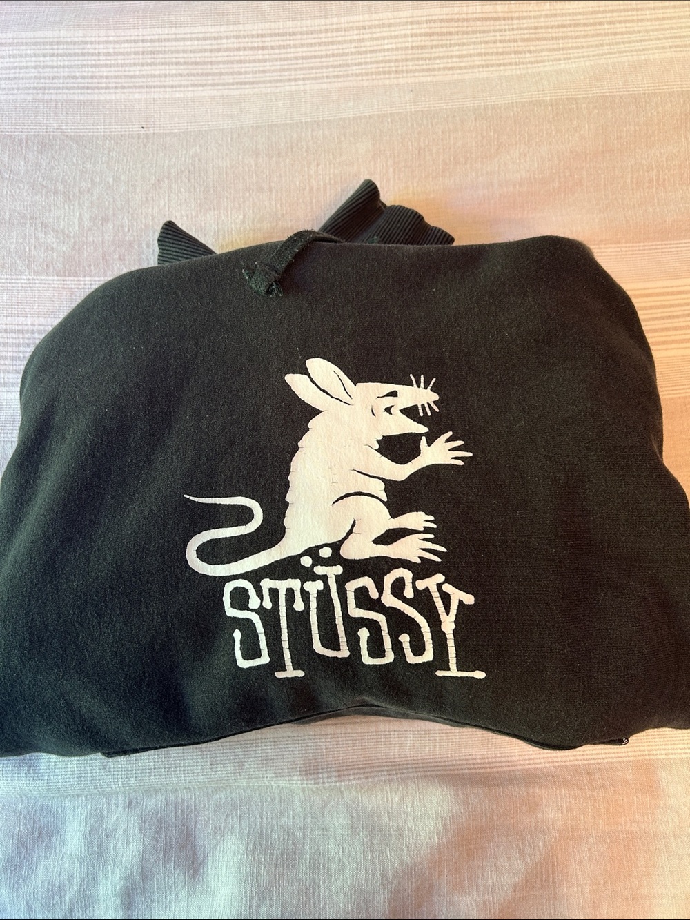 Stussy Black Hoodie with White Rat Logo